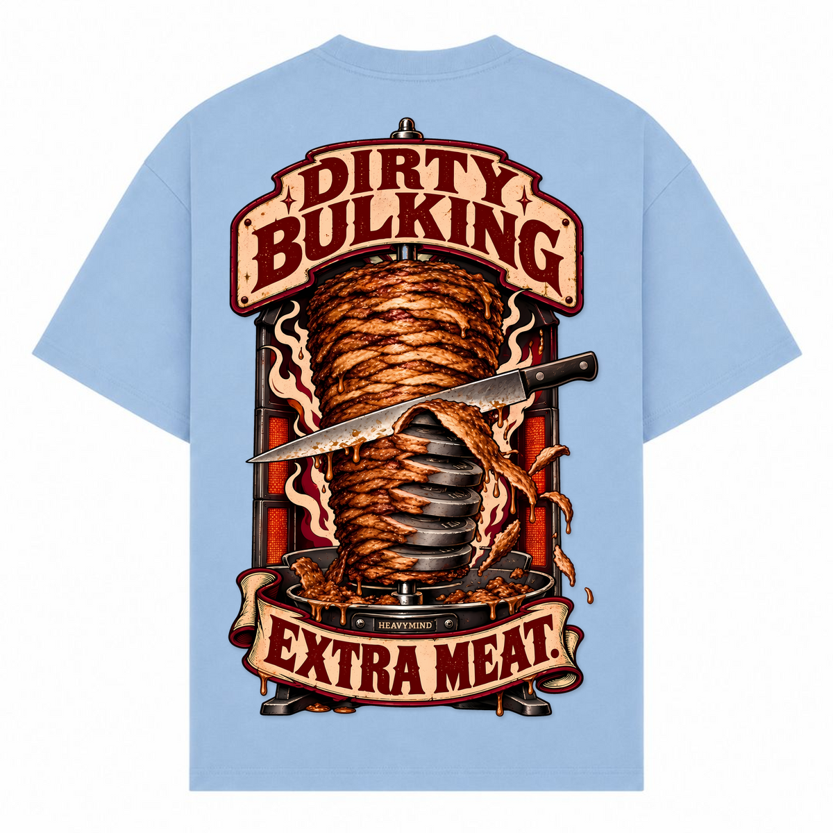 Dirty Bulking – Extra Meat – Oversized Tee in Powder Blue, Rückansicht | Heavy Mind