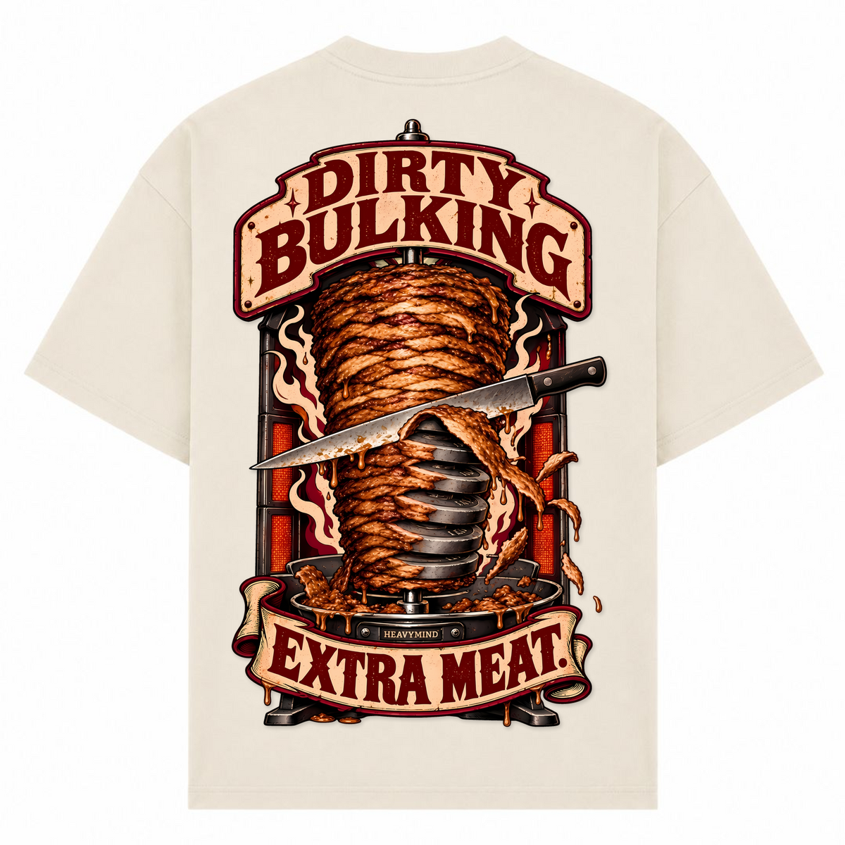 Dirty Bulking – Extra Meat – Oversized Tee in Sand, Rückansicht | Heavy Mind