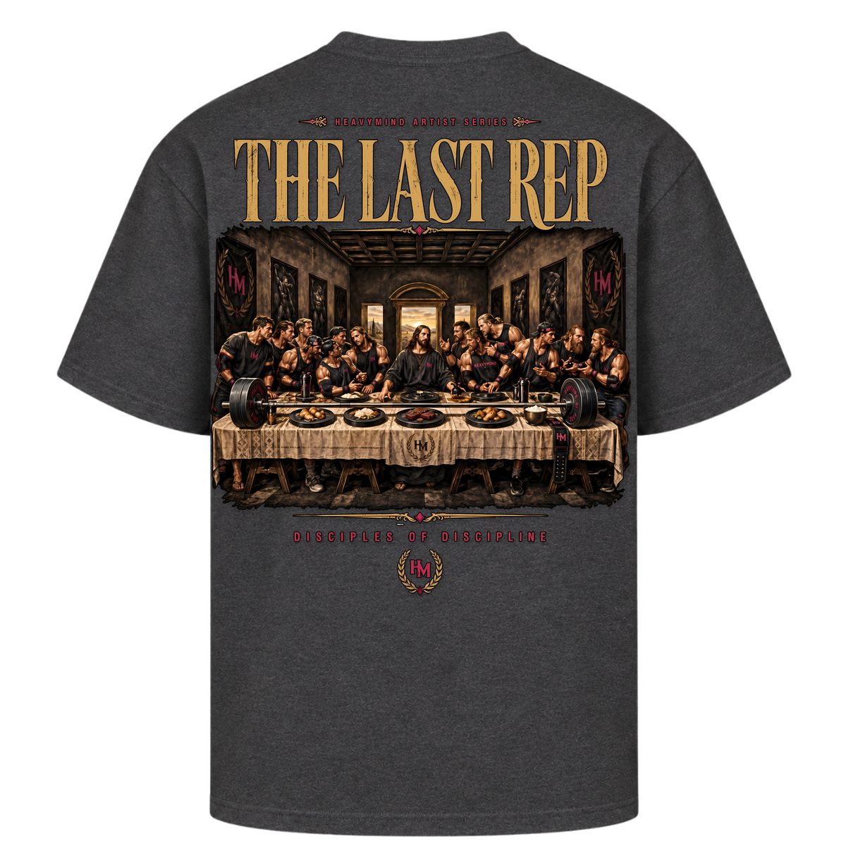 The Last Rep – Oversized Tee in Charcoal (Heather), Rückansicht | Heavy Mind