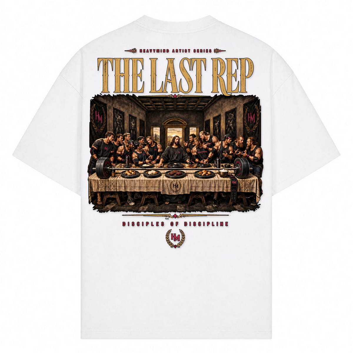 The Last Rep – Oversized Tee in Weiß, Rückansicht | Heavy Mind