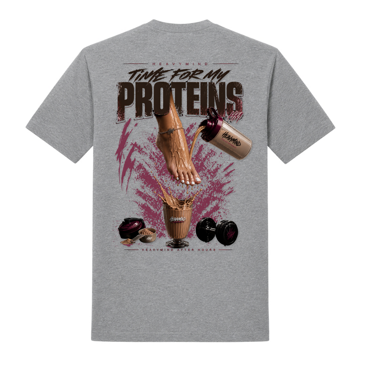 Time for My Proteins – Heavy Shirt in Grey Melange, Rückansicht | Heavy Mind