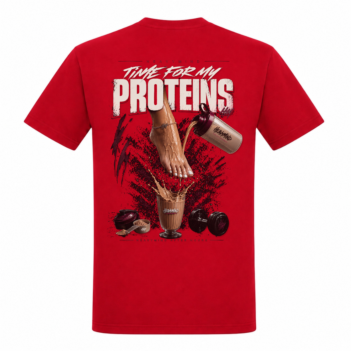 Time for My Proteins – Heavy Shirt in Rot, Rückansicht | Heavy Mind