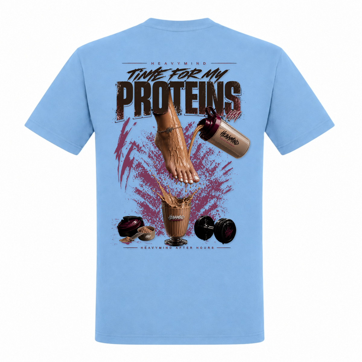 Time for My Proteins – Heavy Shirt in Sky Blue, Rückansicht | Heavy Mind
