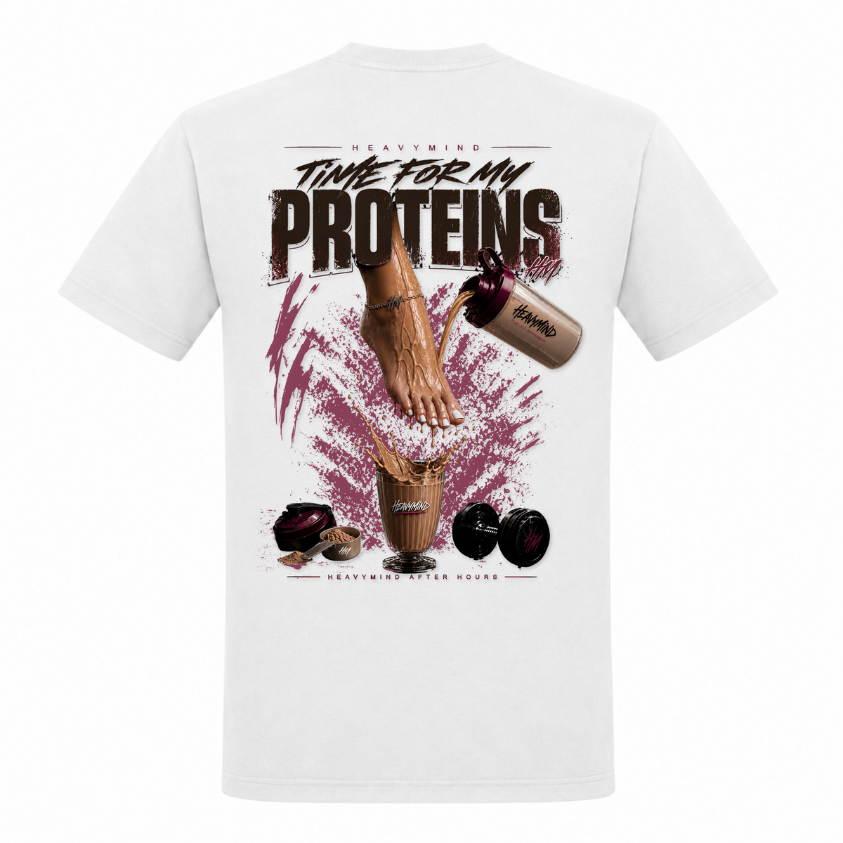 Time for My Proteins – Heavy Shirt in Weiß, Rückansicht | Heavy Mind