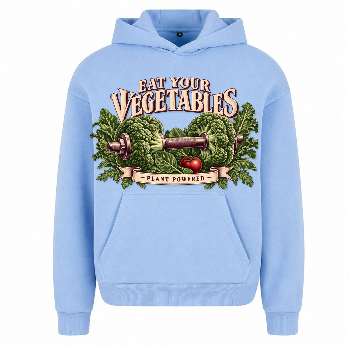 Eat Your Vegetables – Heavy Oversized Hoodie in Powder Blue, Vorderansicht | Heavy Mind