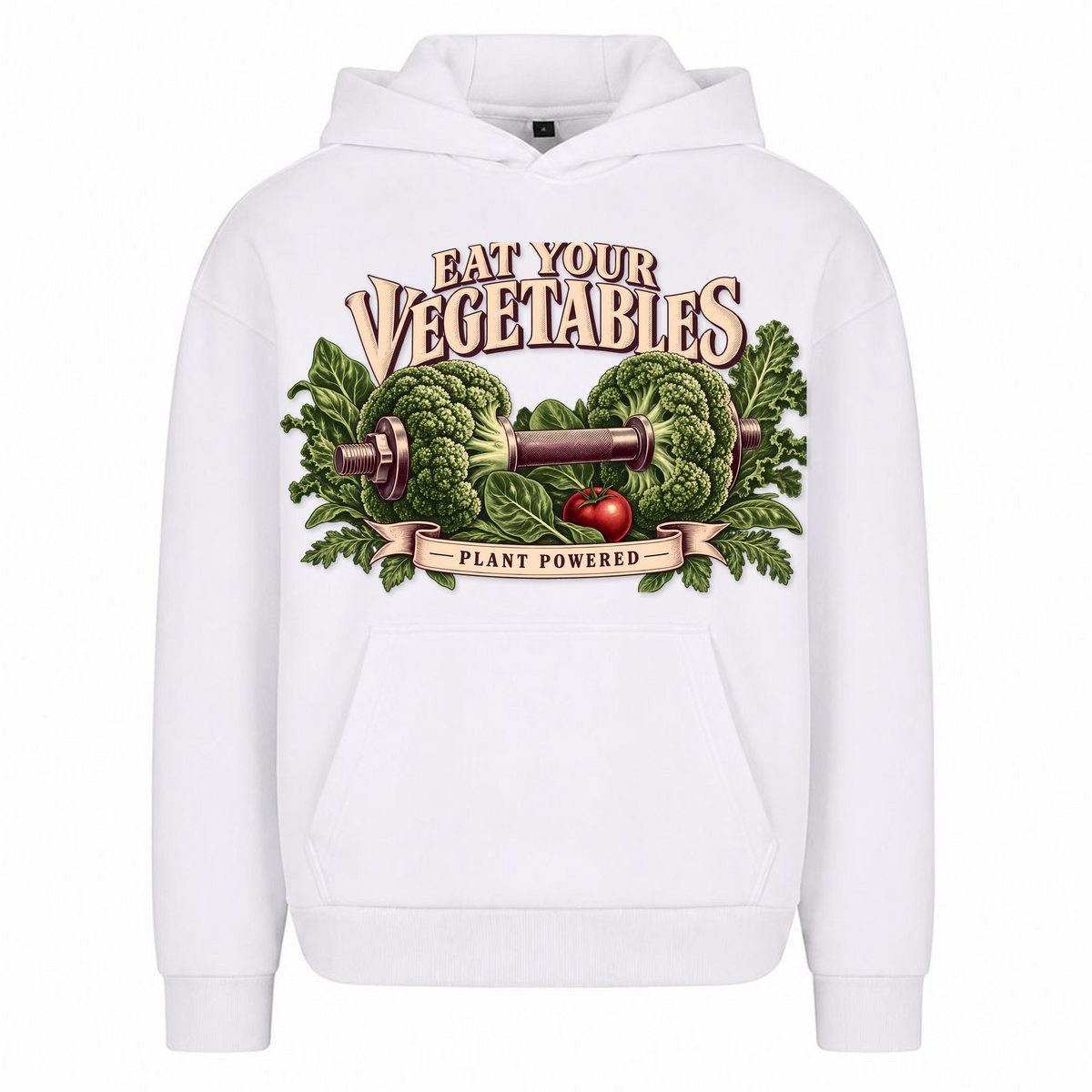 Eat Your Vegetables – Heavy Oversized Hoodie in Weiß, Vorderansicht | Heavy Mind