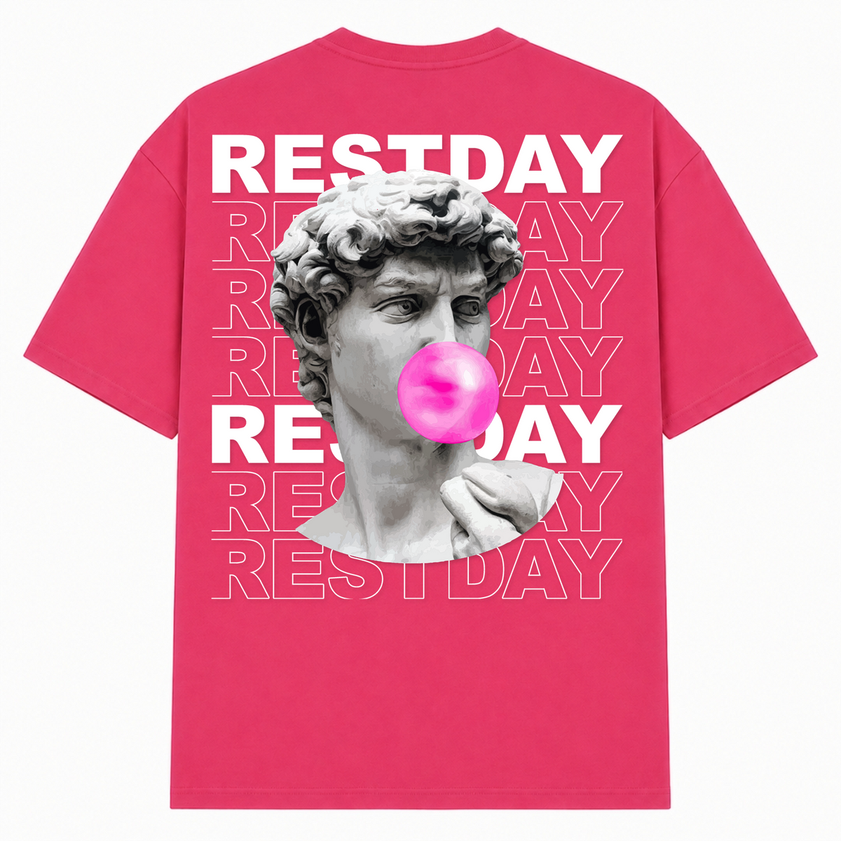 Restday – Oversized Tee in Hibiskus Pink, Rückansicht | Heavy Mind