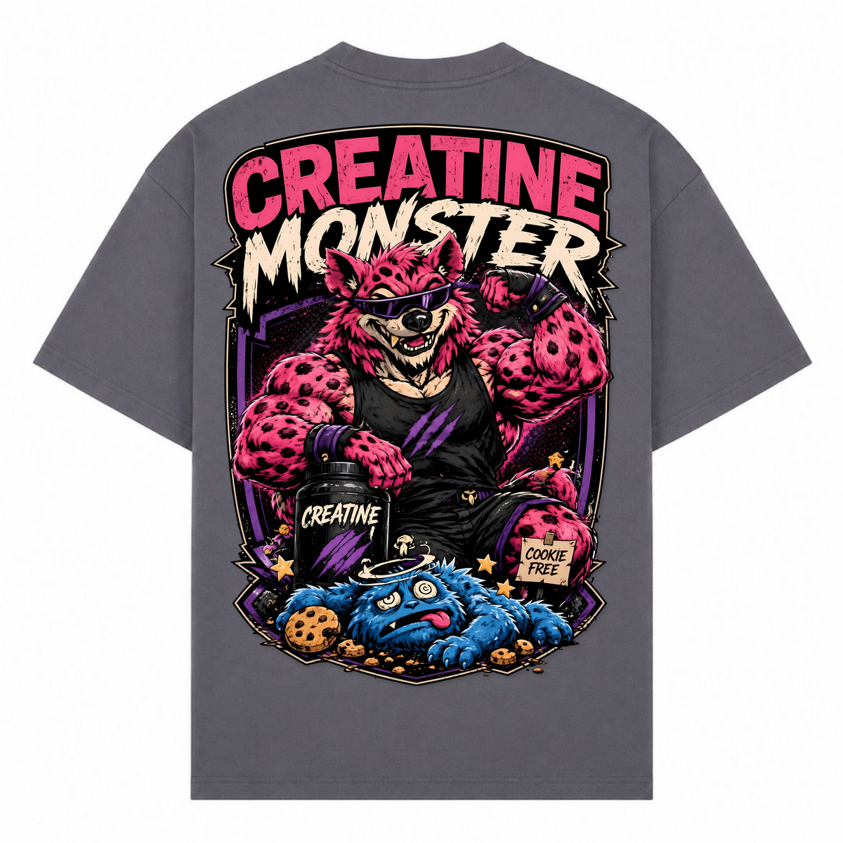 Creatine Monster – Oversized Tee in Dark Grey, Rückansicht | Heavy Mind