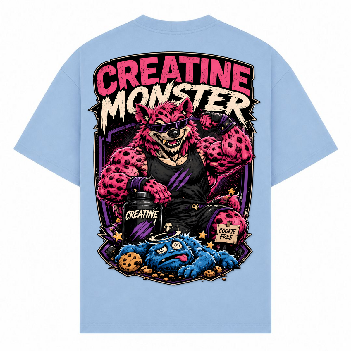Creatine Monster – Oversized Tee in Powder Blue, Rückansicht | Heavy Mind