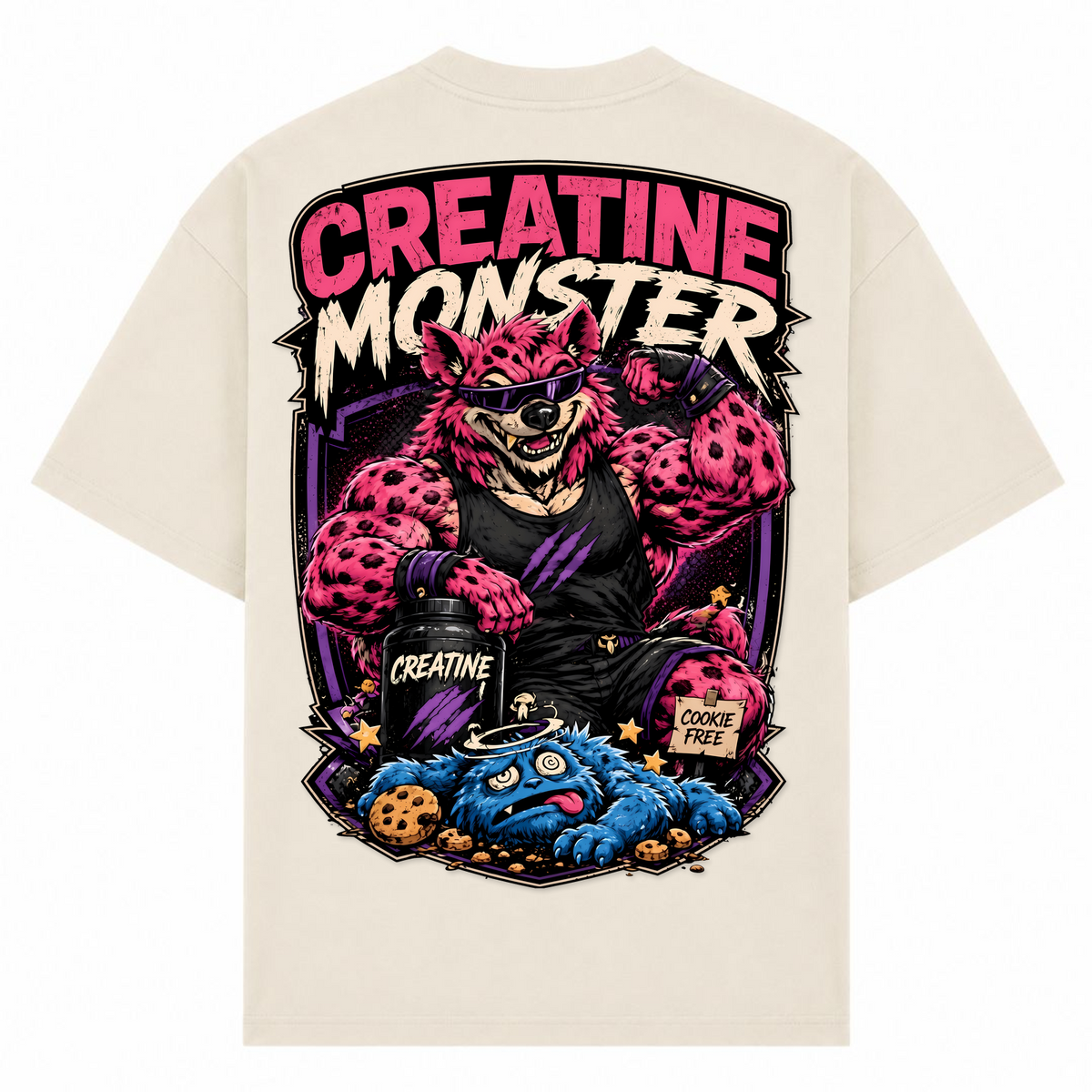 Creatine Monster – Oversized Tee in Sand, Rückansicht | Heavy Mind