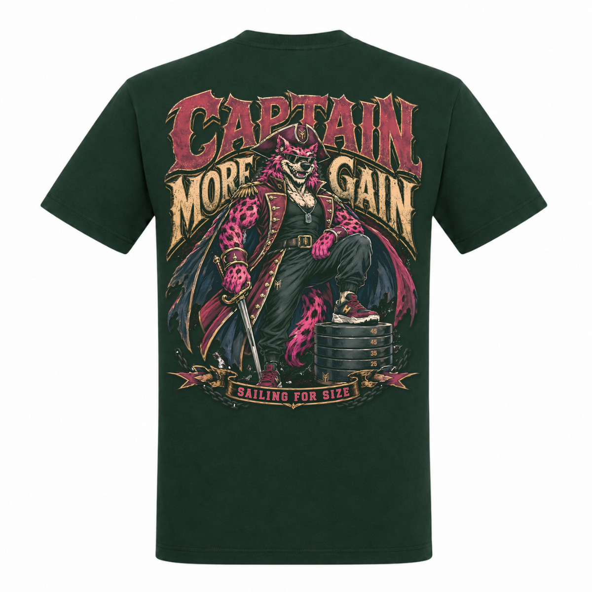 Captain More Gain – Heavy Shirt in Bottle Green, Rückansicht | Heavy Mind
