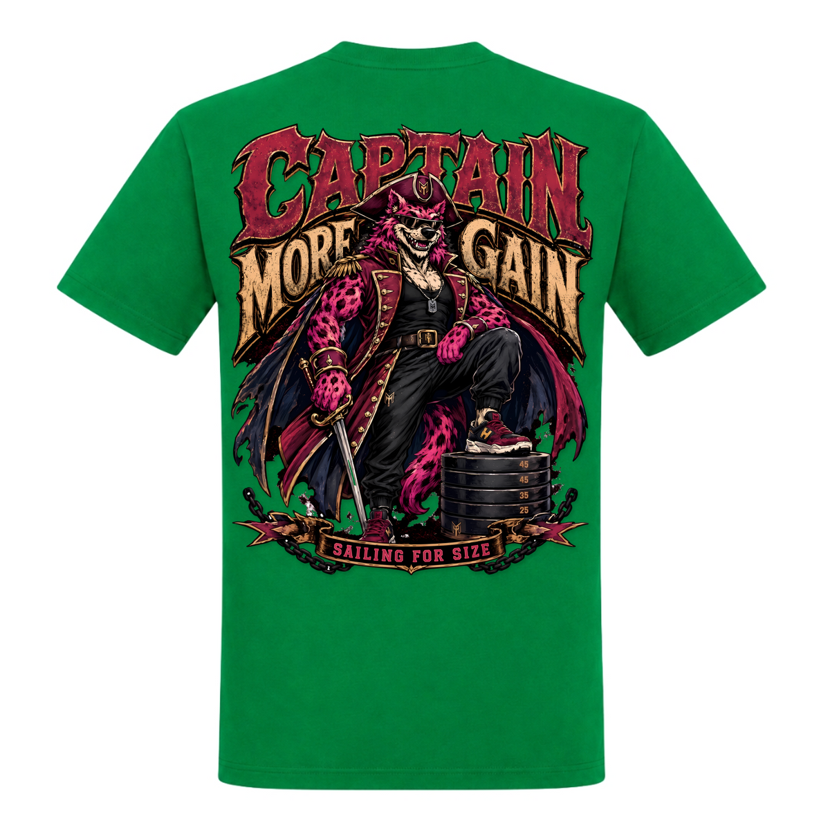 Captain More Gain – Heavy Shirt in Kelly Green, Rückansicht | Heavy Mind