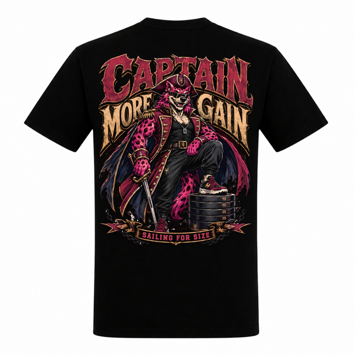 Captain More Gain – Heavy Shirt in Schwarz, Rückansicht | Heavy Mind