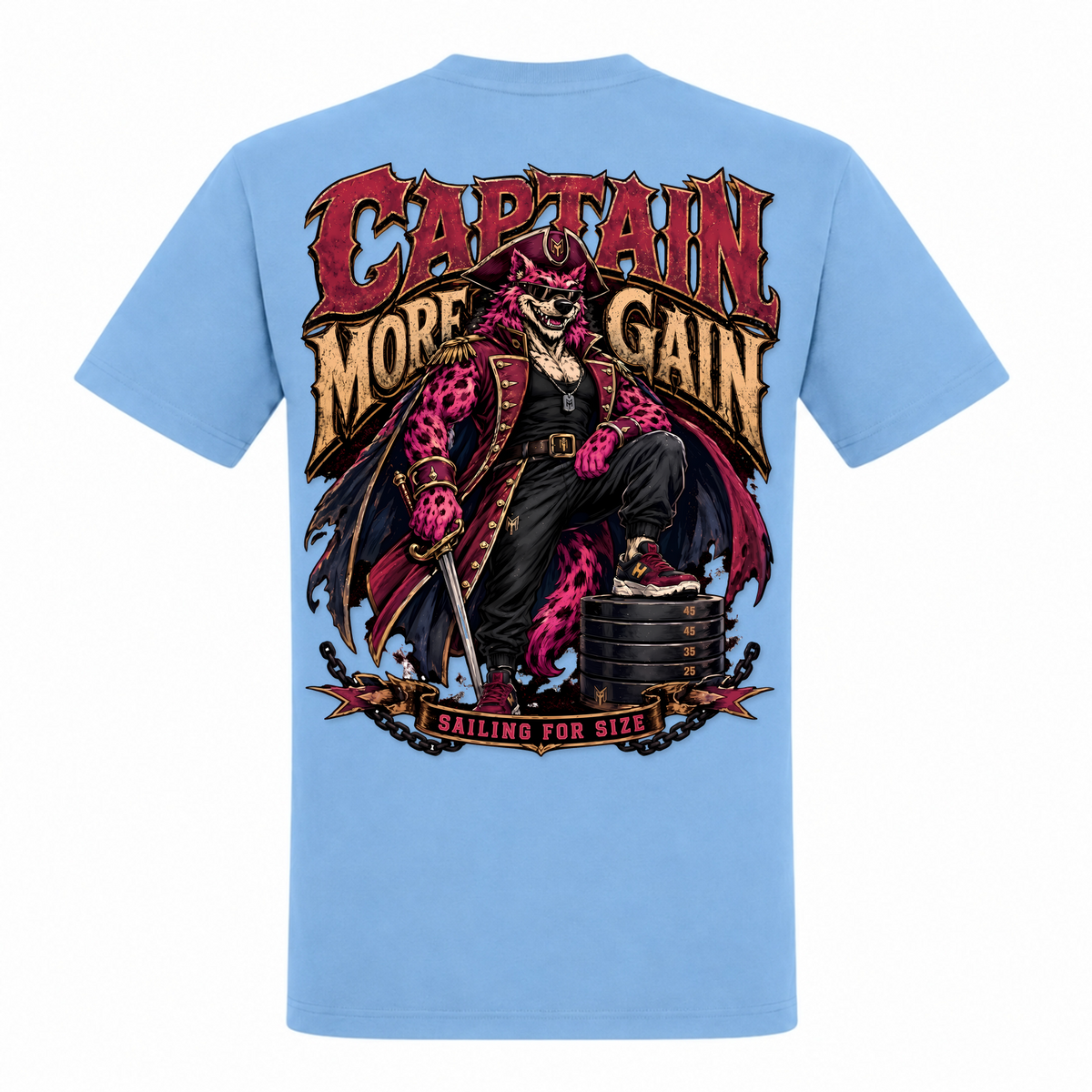 Captain More Gain – Heavy Shirt in Sky Blue, Rückansicht | Heavy Mind