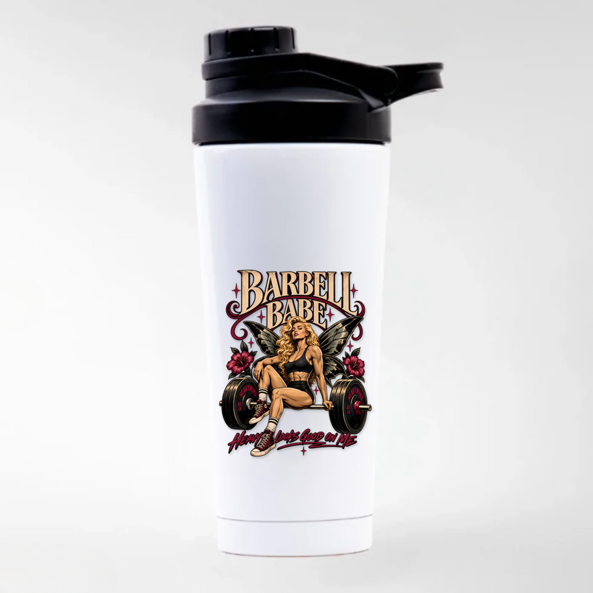Barbell Babe – Edelstahl-Shaker in Weiß | Heavy Mind
