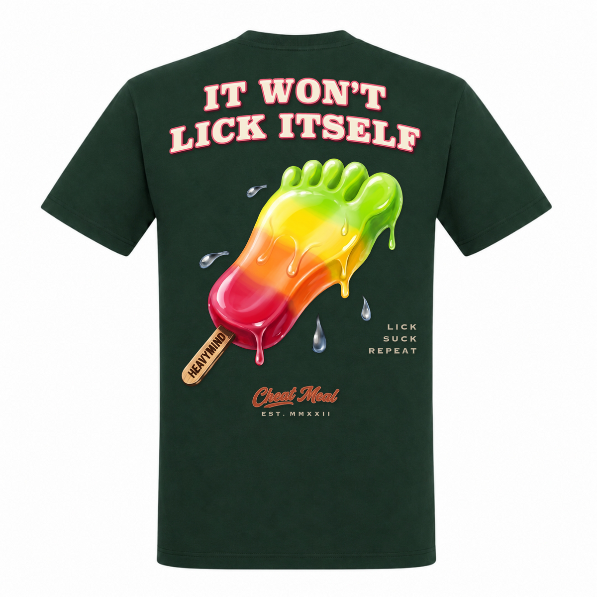 It Won't Lick Itself – Heavy Shirt in Bottle Green, Rückansicht | Heavy Mind