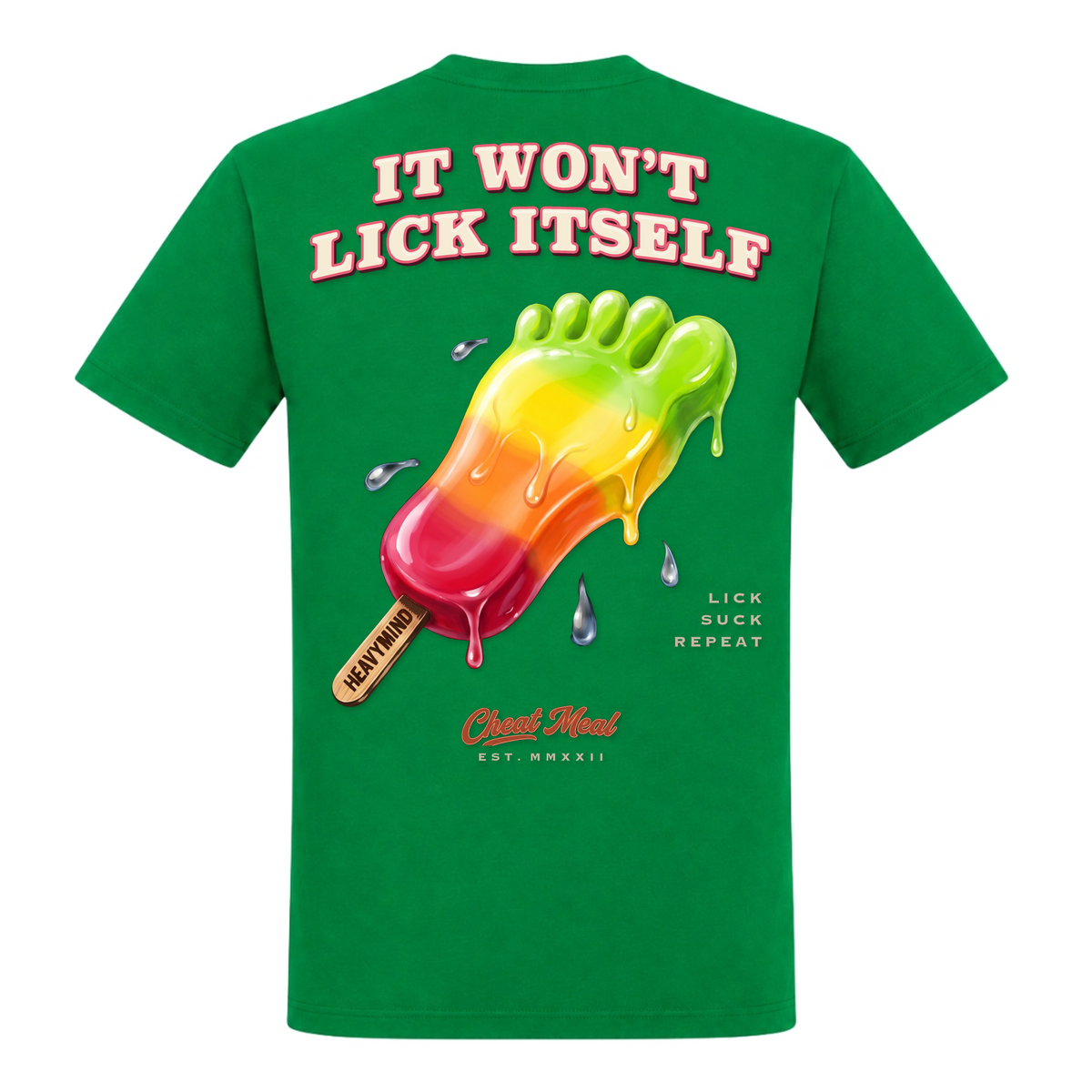 It Won't Lick Itself – Heavy Shirt in Kelly Green, Rückansicht | Heavy Mind