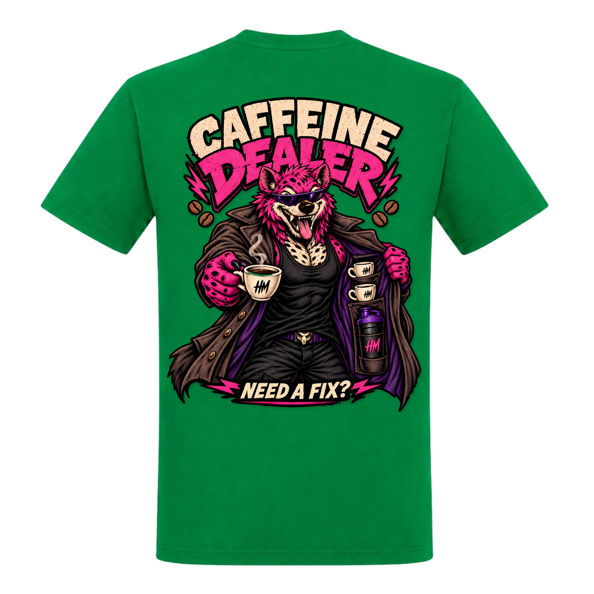 Caffeine Dealer – Need a Fix? – Heavy Shirt in Kelly Green, Rückansicht | Heavy Mind