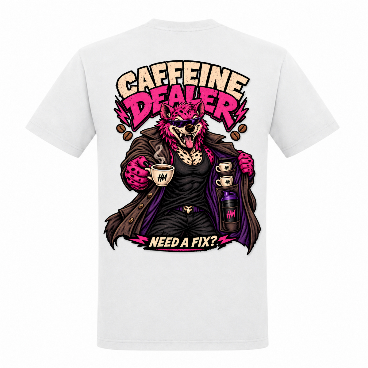 Caffeine Dealer – Need a Fix? – Heavy Shirt in Weiß, Rückansicht | Heavy Mind