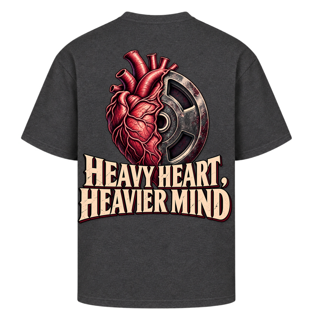 Heavy Heart, Heavier Mind – Oversized Tee in Charcoal (Heather), Rückansicht | Heavy Mind