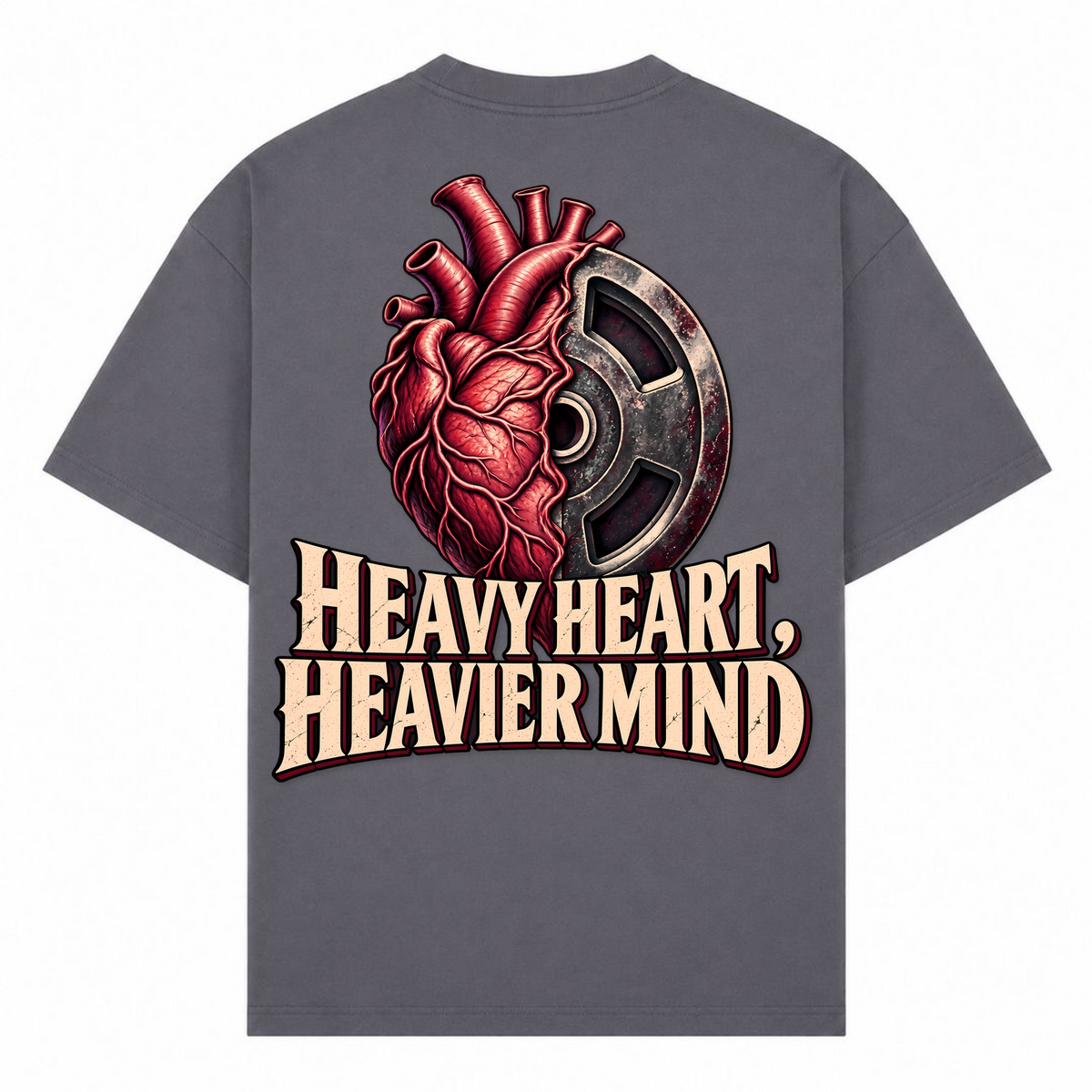 Heavy Heart, Heavier Mind – Oversized Tee in Dark Grey, Rückansicht | Heavy Mind
