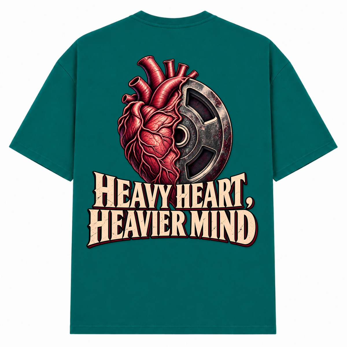 Heavy Heart, Heavier Mind – Oversized Tee in Green, Rückansicht | Heavy Mind