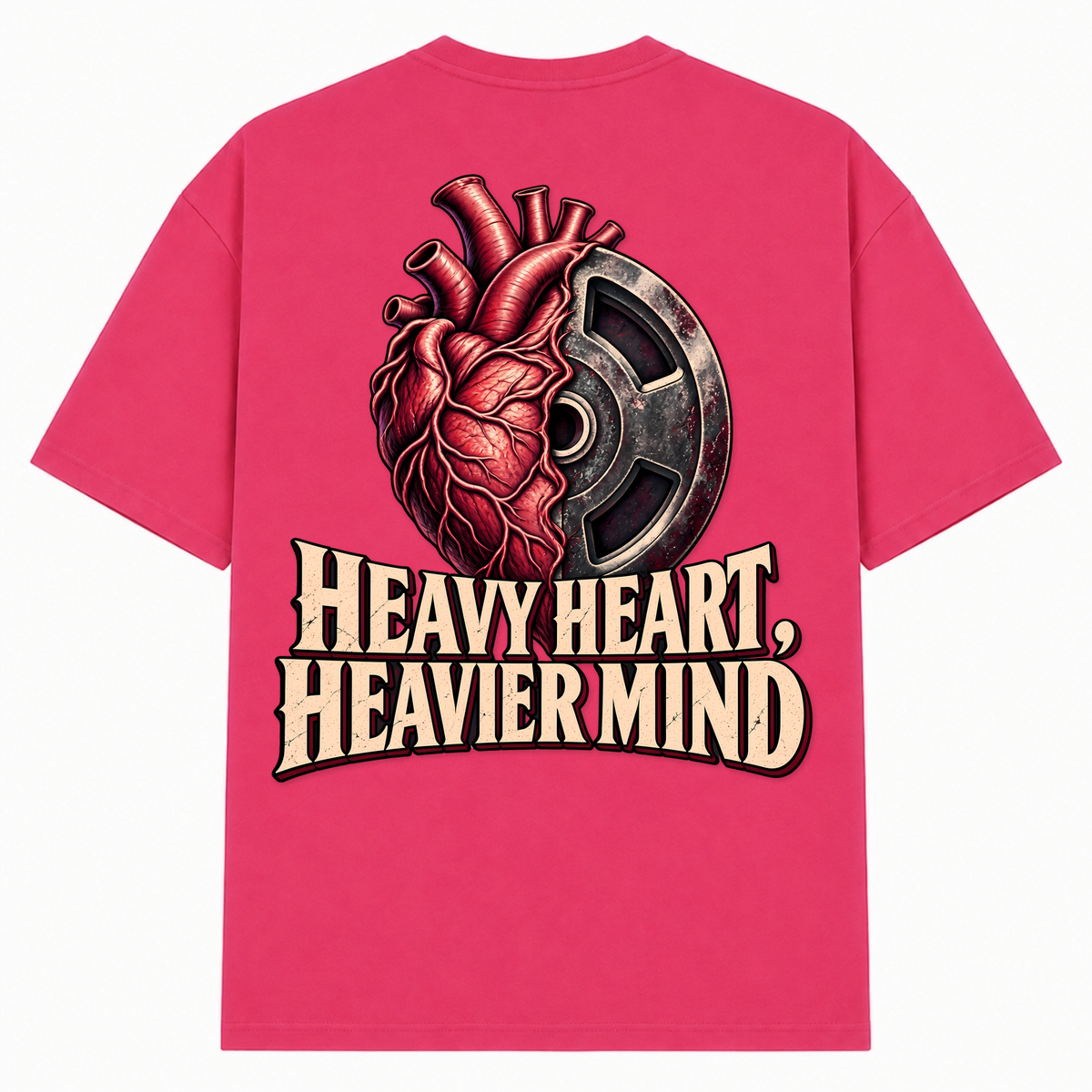 Heavy Heart, Heavier Mind – Oversized Tee in Hibiskus Pink, Rückansicht | Heavy Mind