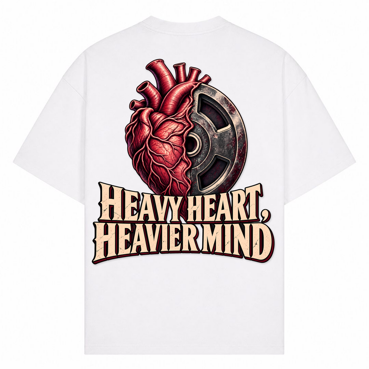 Heavy Heart, Heavier Mind – Oversized Tee in Weiß, Rückansicht | Heavy Mind