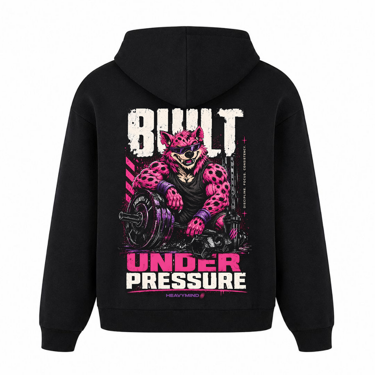 Built Under Pressure (Hyena) – Heavy Oversized Hoodie in Schwarz, Rückansicht | Heavy Mind