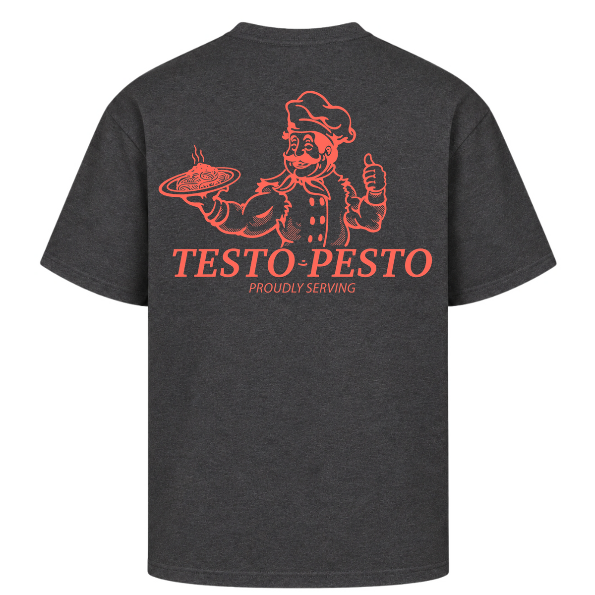 Testo Pesto – Oversized Tee in Charcoal (Heather), Rückansicht | Heavy Mind