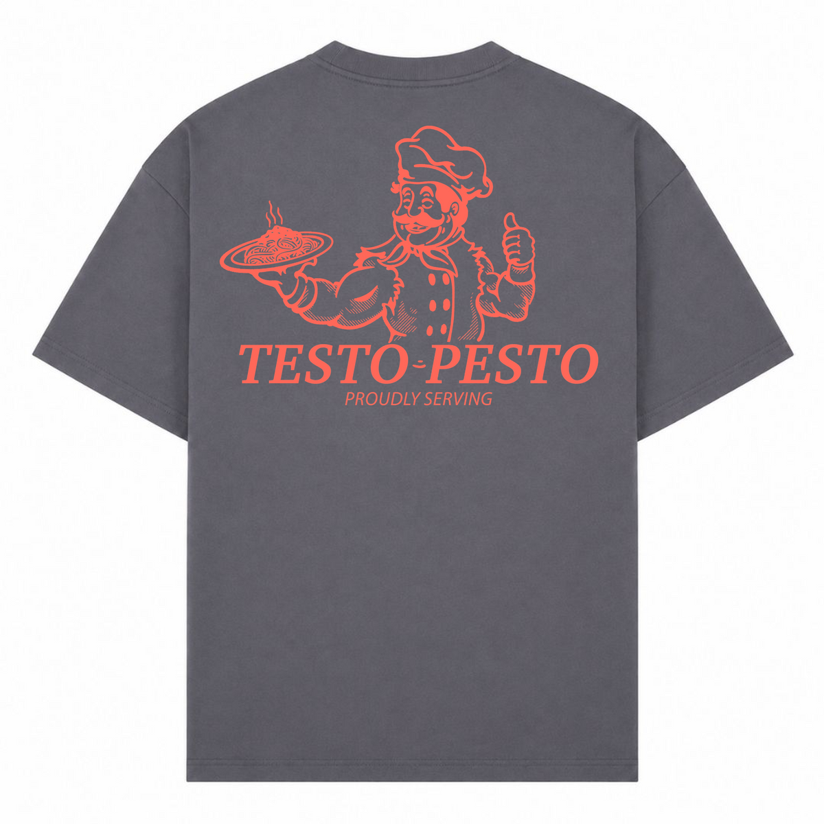 Testo Pesto – Oversized Tee in Dark Grey, Rückansicht | Heavy Mind