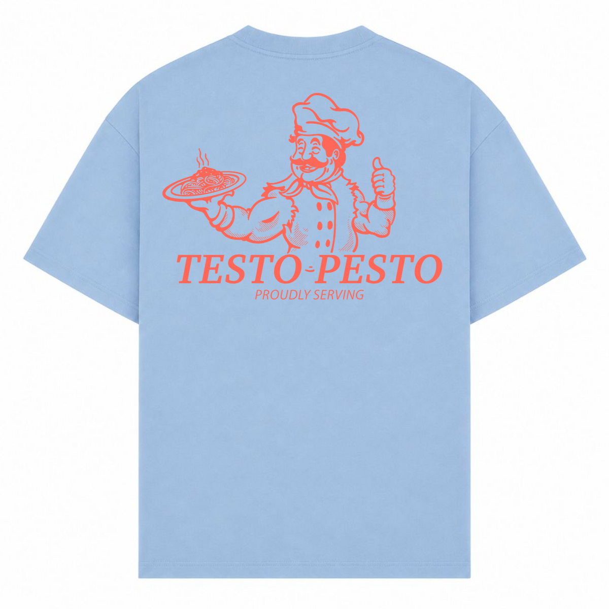 Testo Pesto – Oversized Tee in Powder Blue, Rückansicht | Heavy Mind