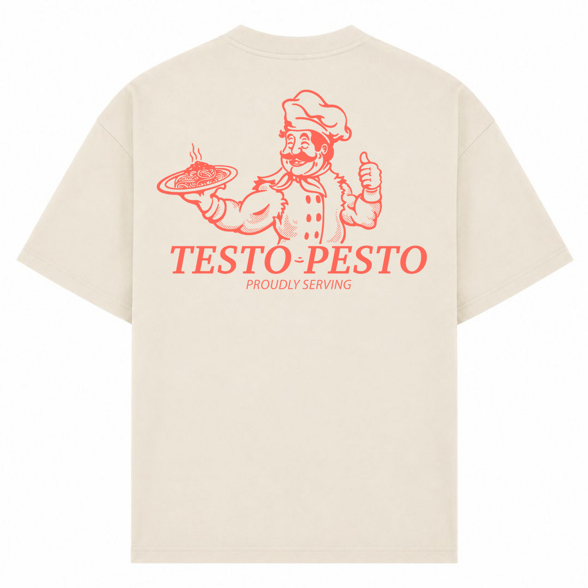 Testo Pesto – Oversized Tee in Sand, Rückansicht | Heavy Mind
