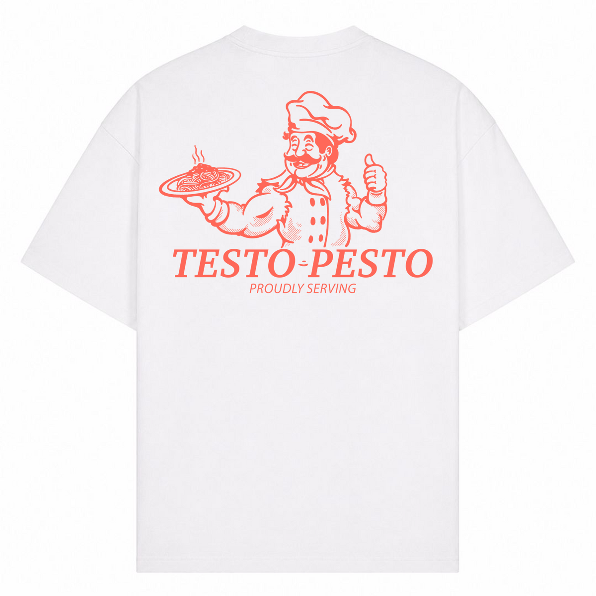 Testo Pesto – Oversized Tee in Weiß, Rückansicht | Heavy Mind