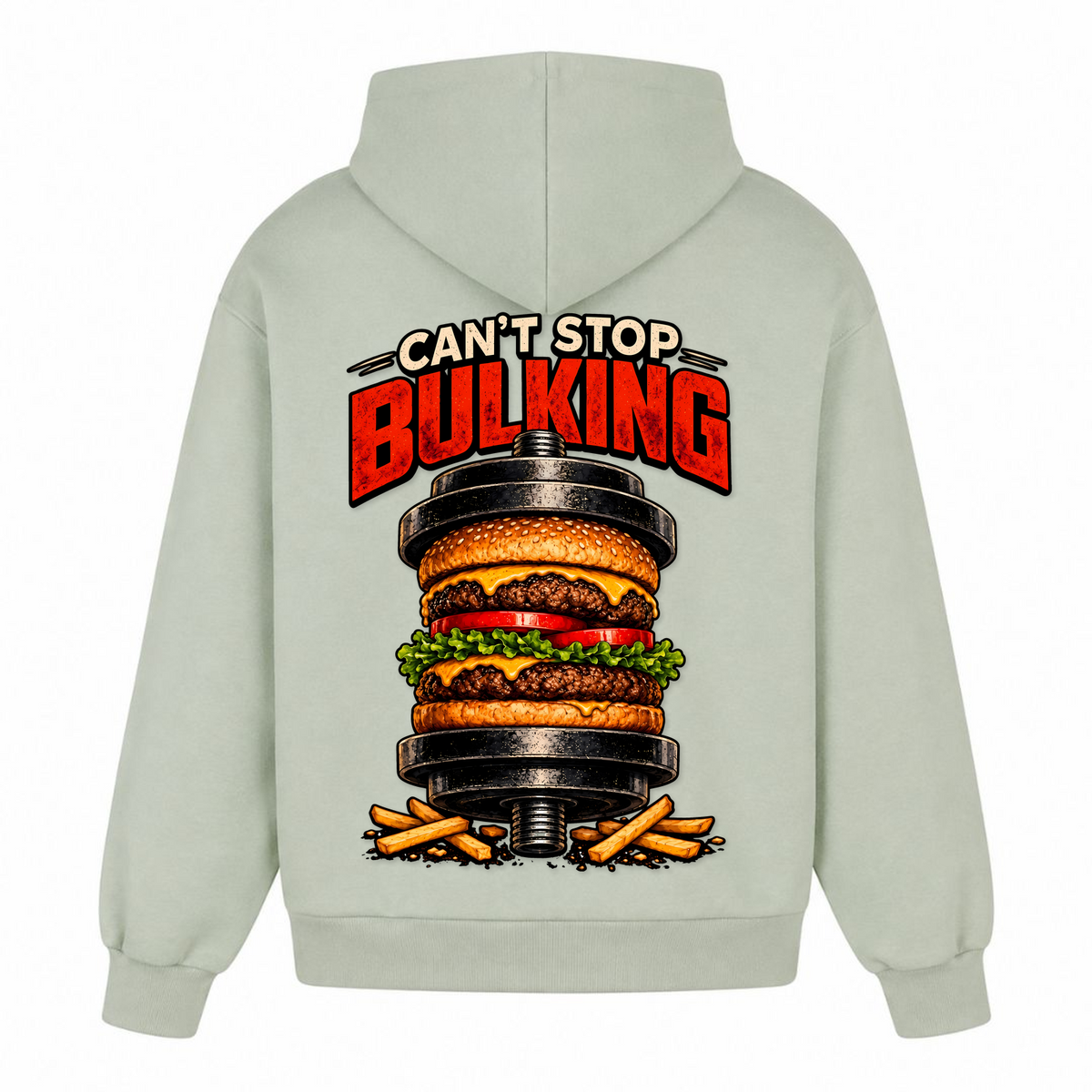 Can't Stop Bulking – Heavy Oversized Hoodie in Light Asphalt, Rückansicht | Heavy Mind