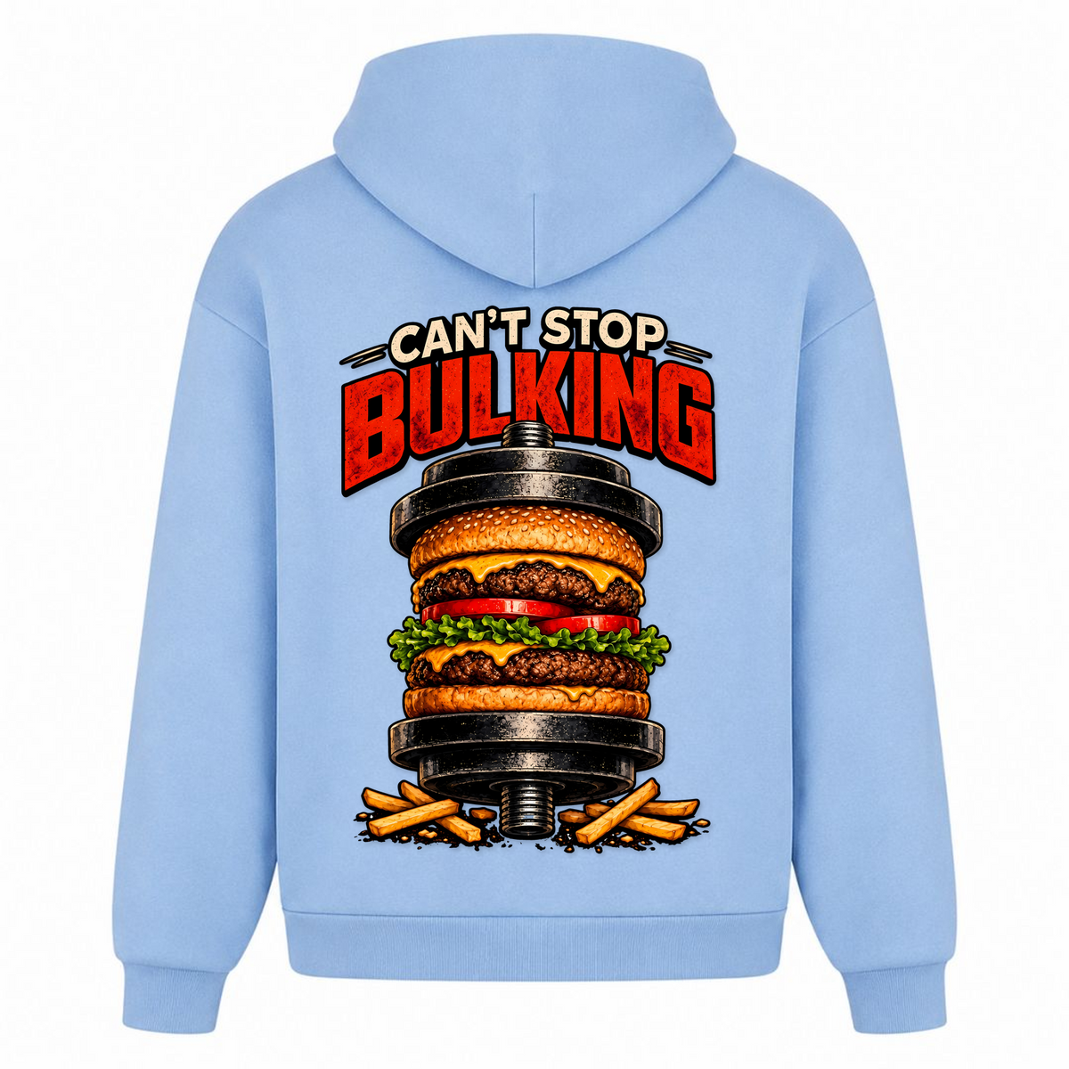 Can't Stop Bulking – Heavy Oversized Hoodie in Powder Blue, Rückansicht | Heavy Mind