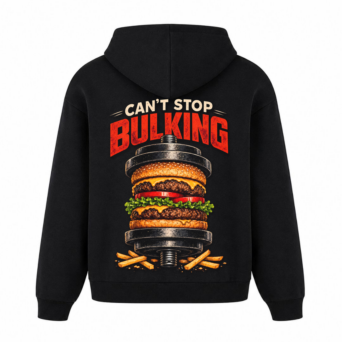 Can't Stop Bulking – Heavy Oversized Hoodie in Schwarz, Rückansicht | Heavy Mind
