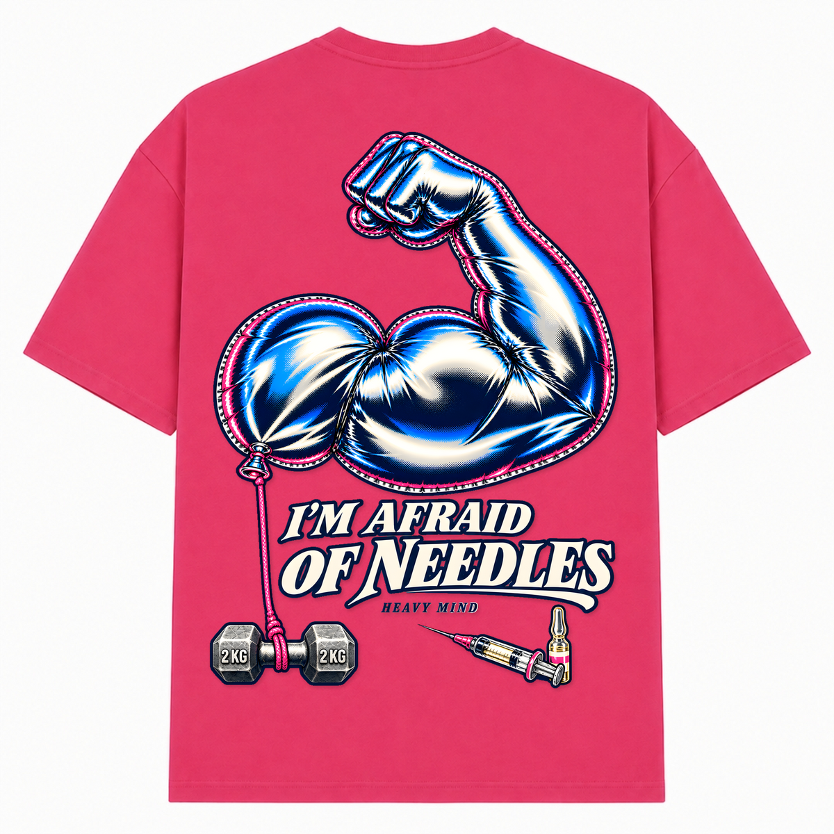 I'm Afraid of Needles – Oversized Tee in Hibiskus Pink, Rückansicht | Heavy Mind