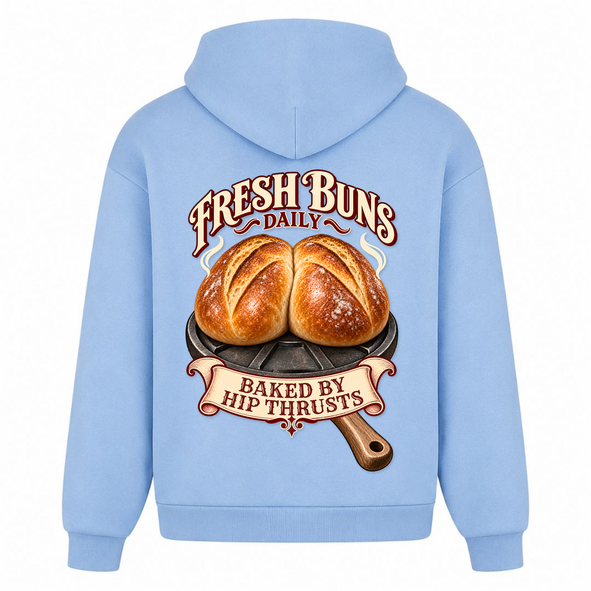 Fresh Buns Daily – Heavy Oversized Hoodie in Powder Blue, Rückansicht | Heavy Mind