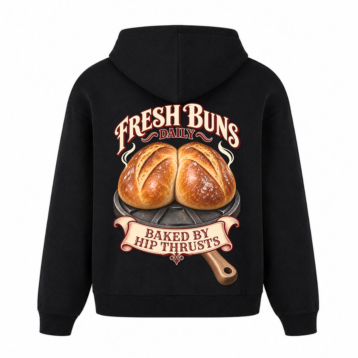 Fresh Buns Daily – Heavy Oversized Hoodie in Schwarz, Rückansicht | Heavy Mind