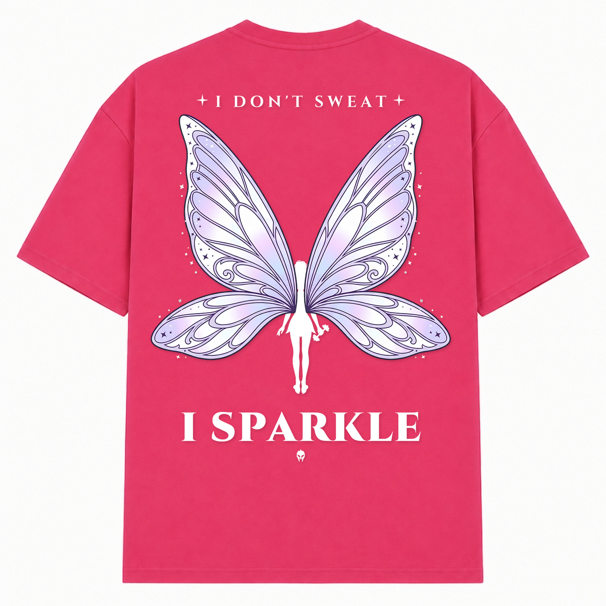 I Don't Sweat, I Sparkle – Oversized Tee in Hibiskus Pink, Rückansicht | Heavy Mind