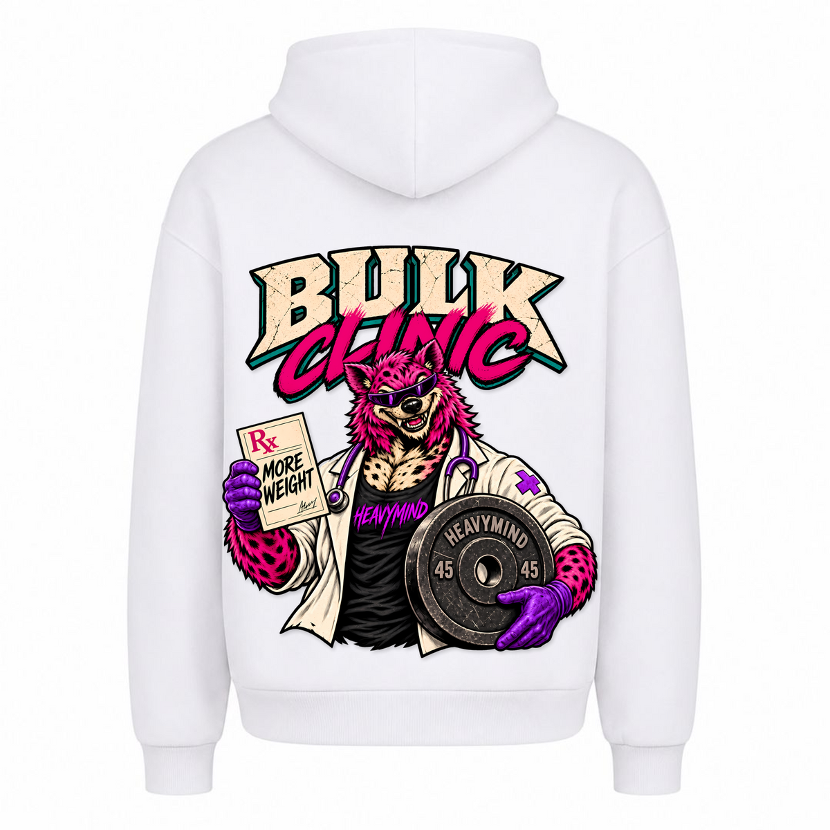 Bulk Clinic – Heavy Oversized Hoodie in Weiß, Rückansicht | Heavy Mind
