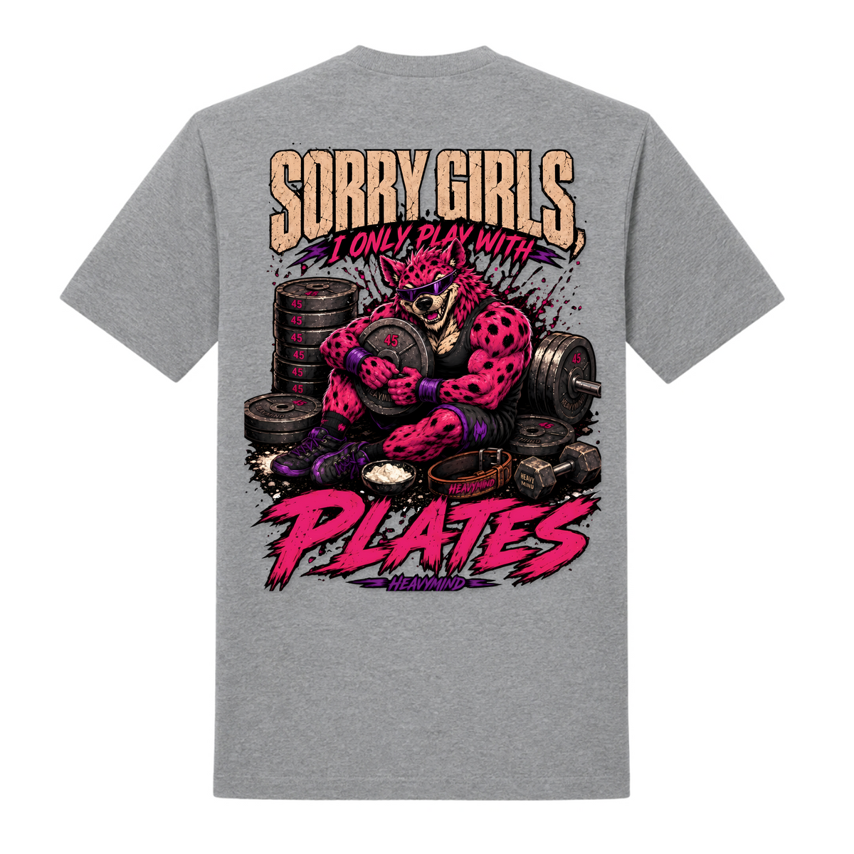 Sorry Girls, I Only Play With Plates – Heavy Shirt in Grey Melange, Rückansicht | Heavy Mind