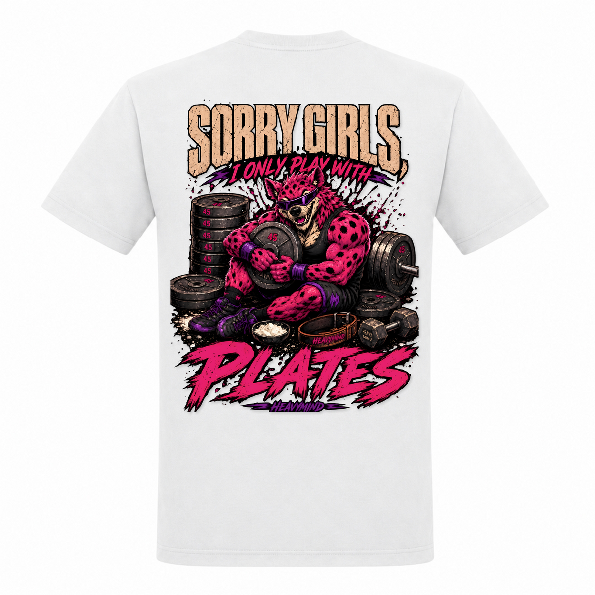 Sorry Girls, I Only Play With Plates – Heavy Shirt in Weiß, Rückansicht | Heavy Mind