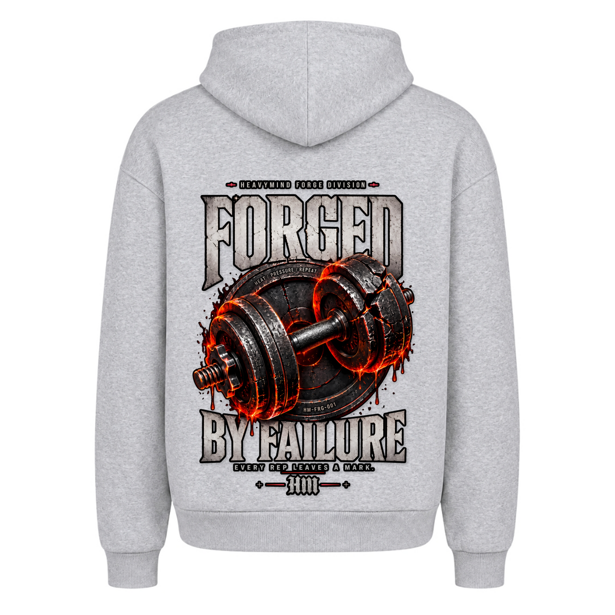 Forged by Failure – Heavy Oversized Hoodie in Heather Grey, Rückansicht | Heavy Mind