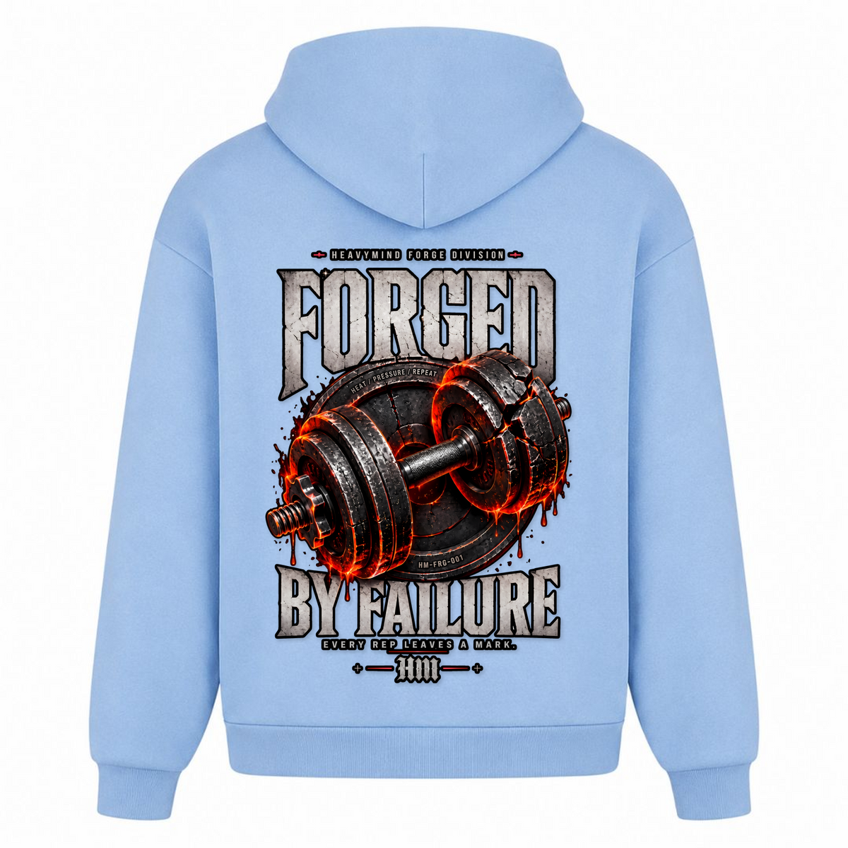 Forged by Failure – Heavy Oversized Hoodie in Powder Blue, Rückansicht | Heavy Mind