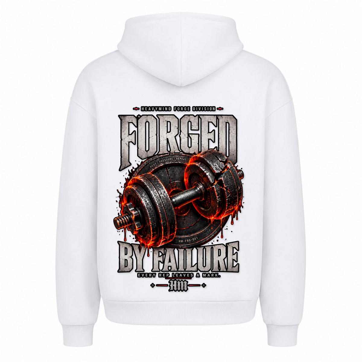 Forged by Failure – Heavy Oversized Hoodie in Weiß, Rückansicht | Heavy Mind