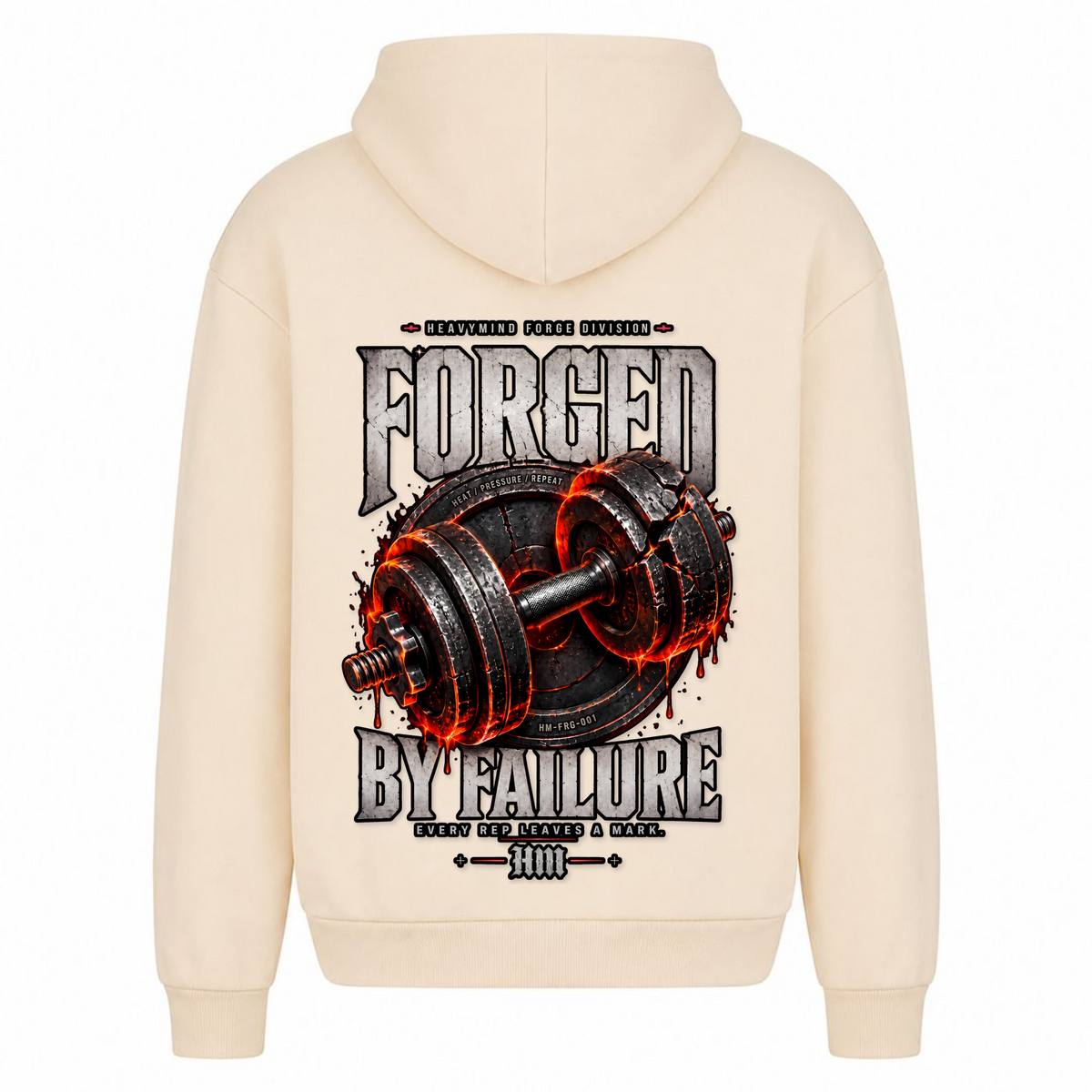 Forged by Failure – Heavy Oversized Hoodie in White Sand, Rückansicht | Heavy Mind
