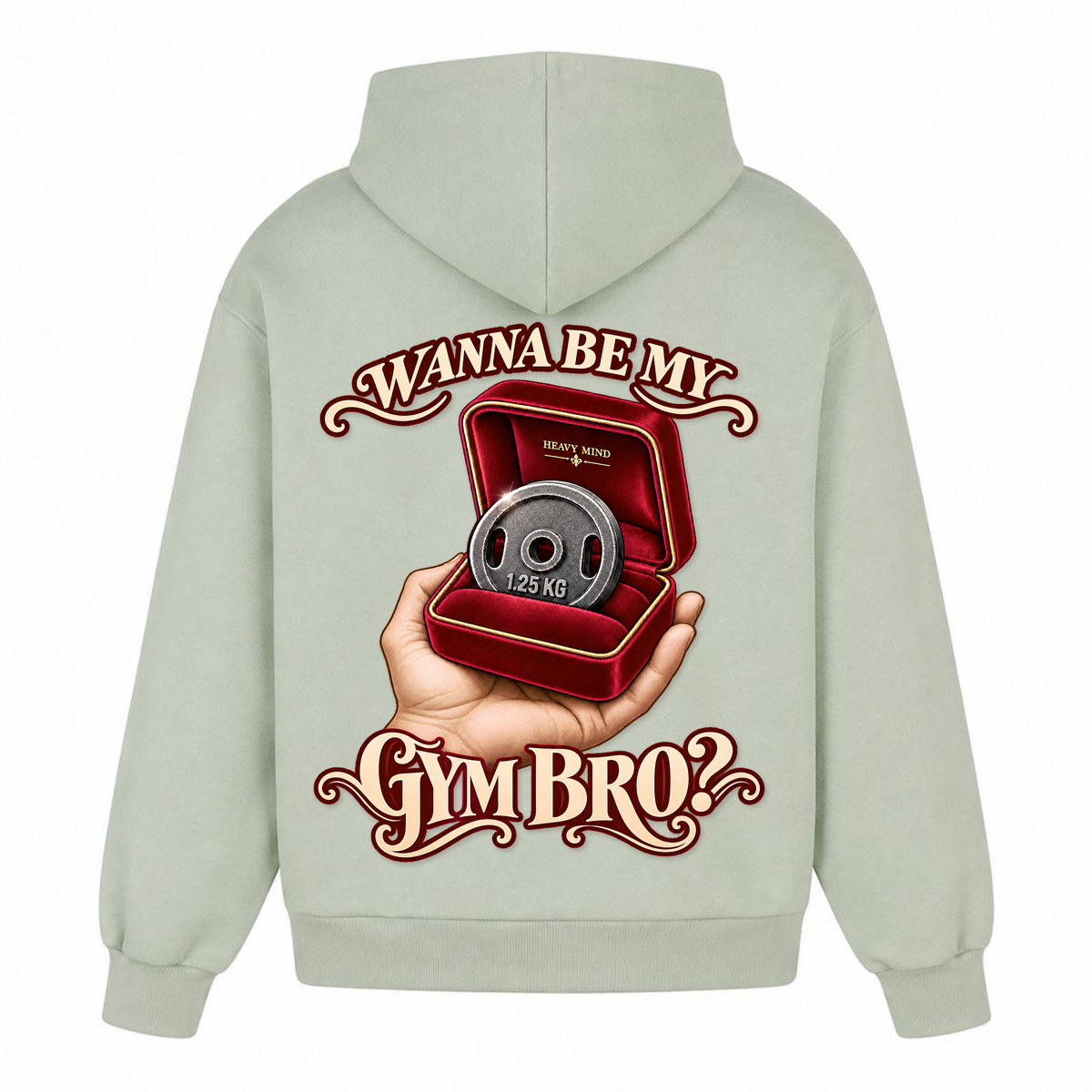 Wanna Be My Gym Bro? – Heavy Oversized Hoodie in Light Asphalt, Rückansicht | Heavy Mind