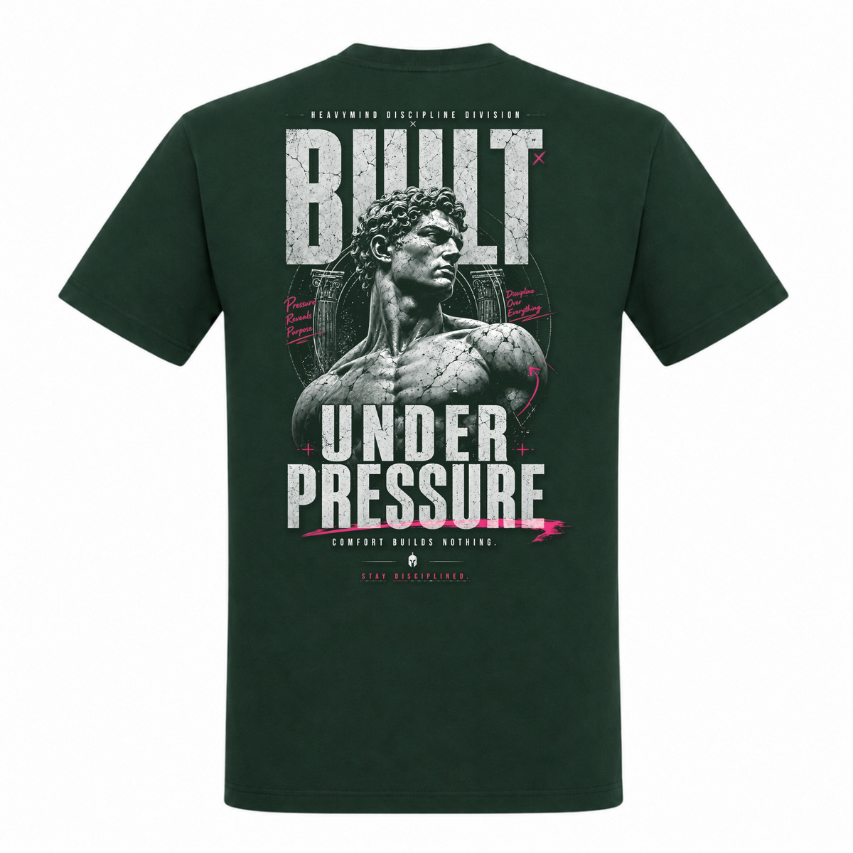 Built Under Pressure (David) – Heavy Shirt in Bottle Green, Rückansicht | Heavy Mind